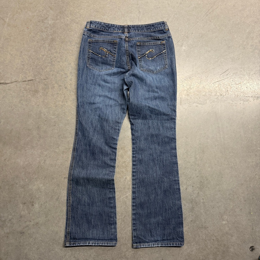 Chico's Denim Women Blue Bootcut Rhinestone Pocket Jeans Size 1.5 Reg 3658